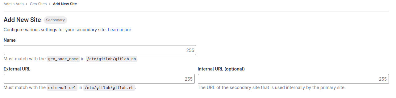 Add secondary site