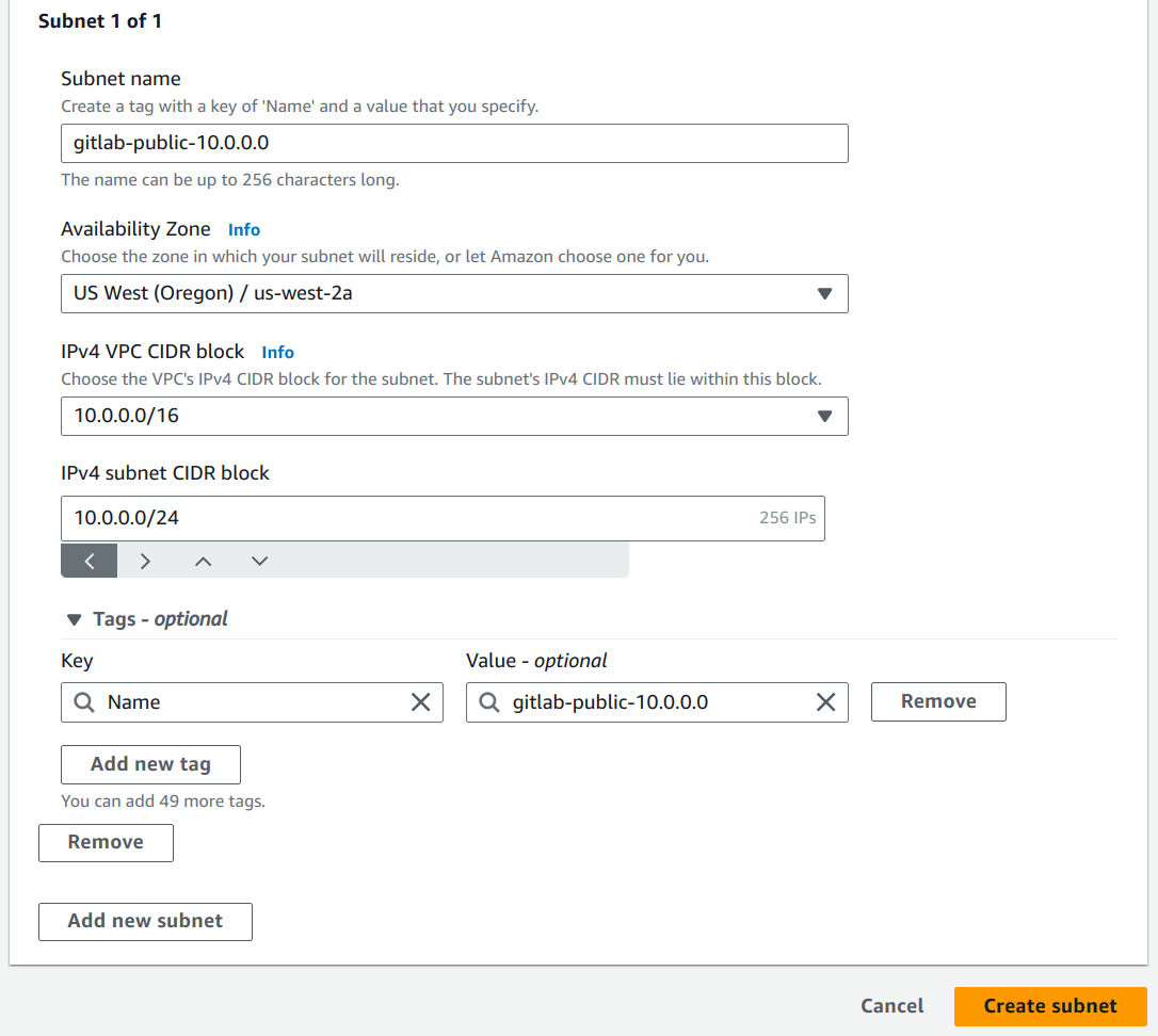Create subnet