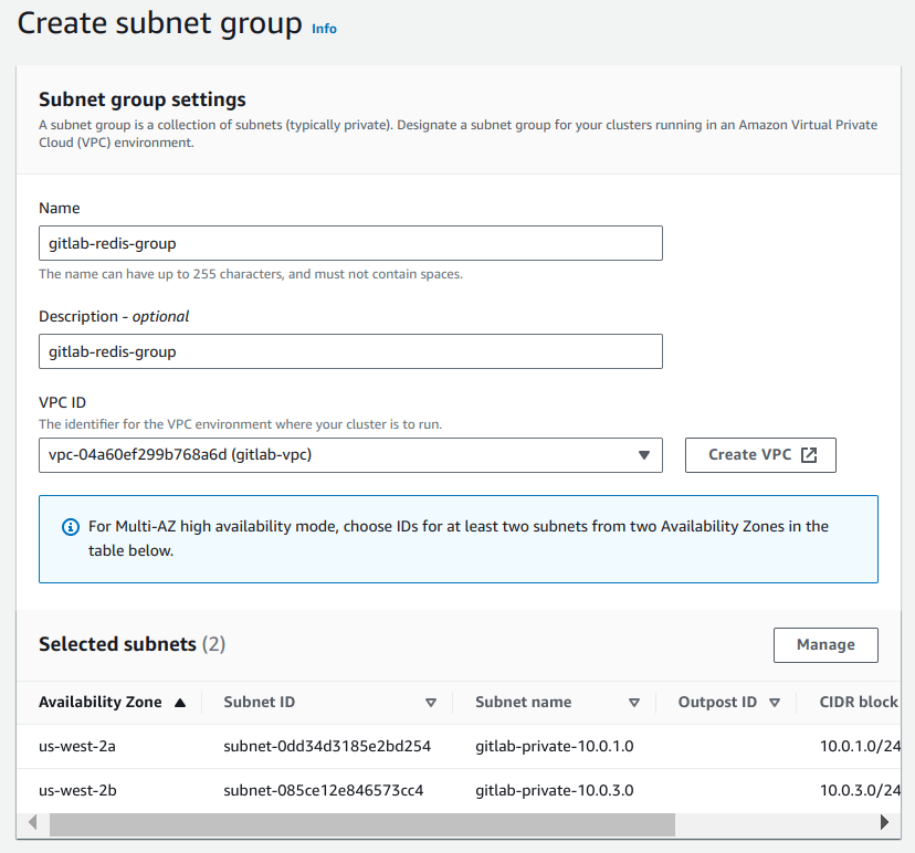 ElastiCache subnet